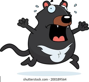 A cartoon Tasmanian devil running in a panic.