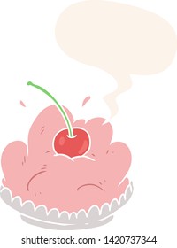 sobremesa saborosa desenho animado com balão de fala em estilo retro