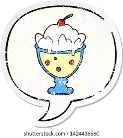 cartoon tasty dessert with speech bubble distressed distressed old sticker