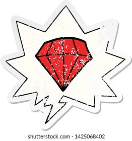 desenho animado tatuagem diamante com balão afligido afligido velho adesivo
