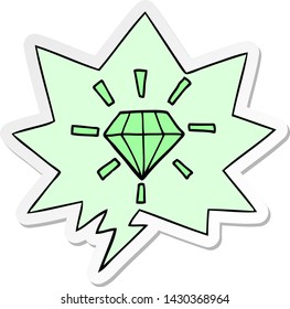 diamante de tatuaje de dibujos animados con pegatina de burbuja de habla
