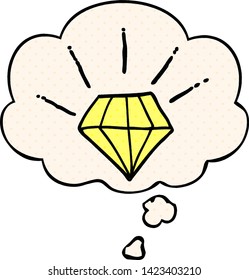 Cartoon-Tätowierdiamant mit Gedankenblase im Comicstil