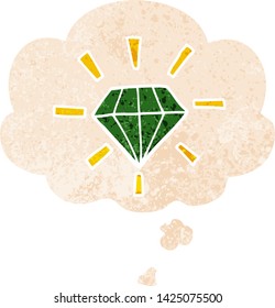 cartoon tattoo diamond with thought bubble in grunge distressed retro textured style