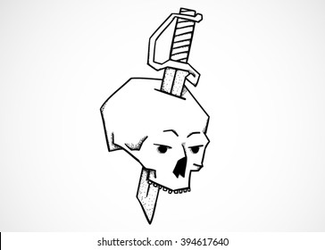 Cartoon tattoo style skull with dagger