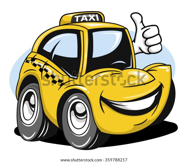 Cartoon taxi car giving a\
thumbs up