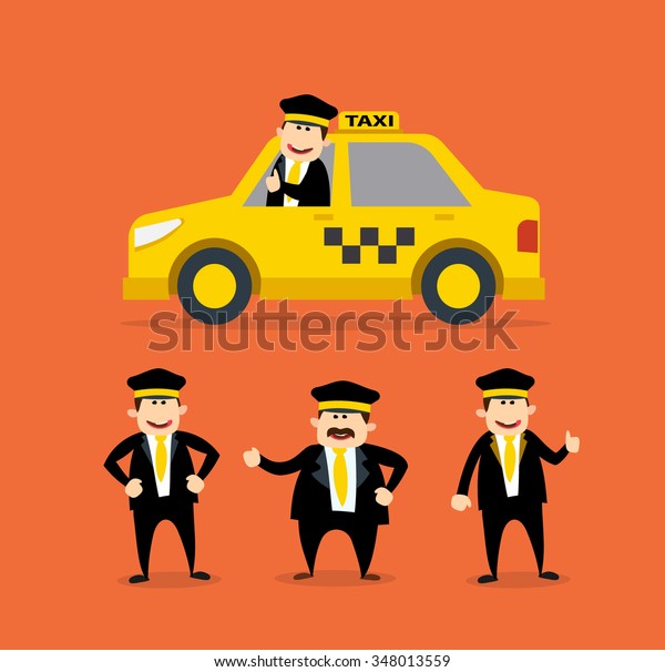 cartoon taxi driver set.\
yellow taxi