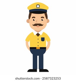  cartoon taxi driver in yellow uniform.  taxi driver profession. Isolated on white background.Vector illustration. Front  view