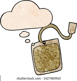 bolso de té de dibujos animados con burbuja de pensamiento al estilo de textura gruesa