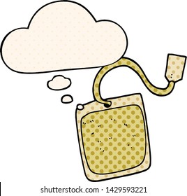 bolso de té de dibujos animados con burbuja de pensamiento en estilo de libro de historietas