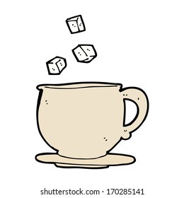 cartoon tea cup with sugar cubes