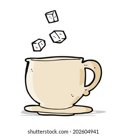 cartoon tea cup with sugar cubes