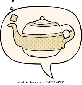 cartoon tea pot with speech bubble in comic book style