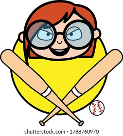 Ilustración del vector de mascota de béisbol del profesor de dibujos animados