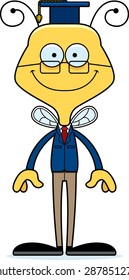 A cartoon teacher bee smiling.
