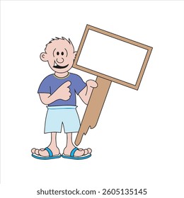 Cartoon teacher holding blank signboard for customization