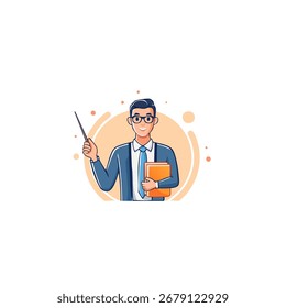 Cartoon Lehrer Illustration mit Buch und Zeiger für Bildungsressourcen