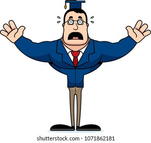 A cartoon teacher looking scared.
