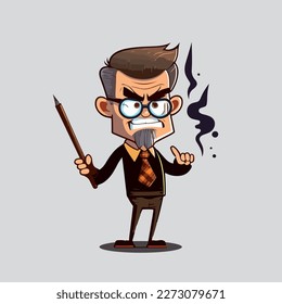 Cartoon-Lehrer mit einem Zeiger in der Hand. Vektorgrafik.