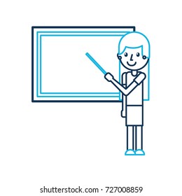cartoon teacher with pointer standing in front of blackboard