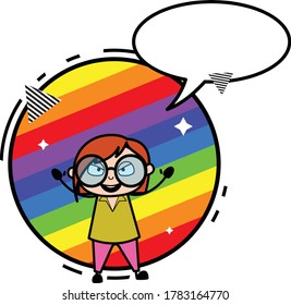 Cartoon Teacher with rainbow background