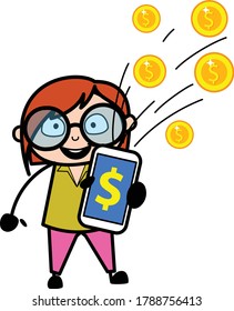 Cartoon Teacher showing Mobile Money
