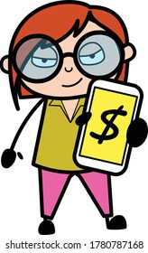 Cartoon Teacher Showing Money in Cell Phone