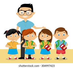 Cartoon Teacher and students