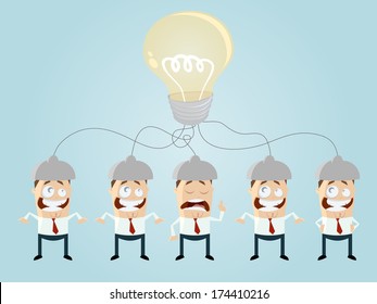 el equipo de dibujos animados está tomando lluvia de ideas