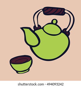 Cartoon teapot with cup