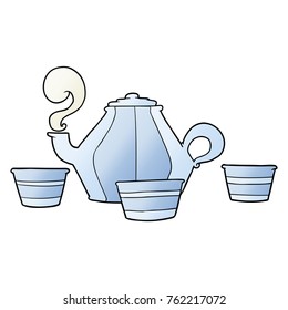 tetera de dibujos animados y tazas