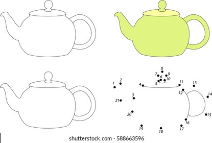Cartoon teapot. Dot to dot educational game for kids
