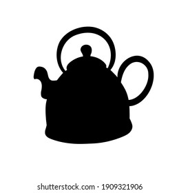 Cartoon teapot isolated on white background. Vector illustration. Black silhouette