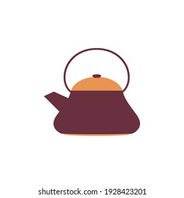cartoon teapot isolated on white background, vector illustration with kitchen kettle, flat design, kitchenware cartoon concept