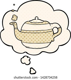 cartoon teapot with thought bubble in comic book style