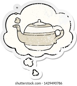 cartoon teapot with thought bubble as a distressed worn sticker