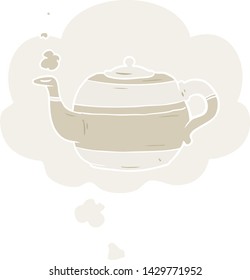 cartoon teapot with thought bubble in retro style