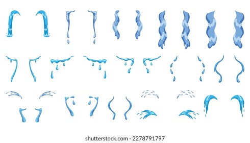 Cartoon tear drops icon set. Sorrow cry streams, tear blob or sweat drop. Crying fluid, falling blue water drops. Isolated vector set for sorrowful character weeping expression. Wet grief droplets