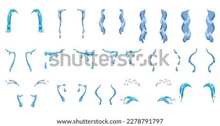 Cartoon tear drops icon set. Sorrow cry streams, tear blob or sweat drop. Crying fluid, falling blue water drops. Isolated vector set for sorrowful character weeping expression. Wet grief droplets