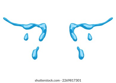 Cartoon tear drops icon. Sorrow cry streams, tear blob. Crying fluid, falling blue water drops. Isolated vector for sorrowful character weeping expression. Wet grief droplets