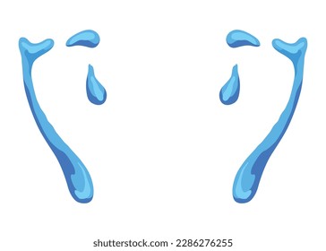 Cartoon tear drops icon. Sorrow cry streams, tear blob. Crying fluid, falling blue water drops. Isolated vector for sorrowful character weeping expression. Wet grief droplets