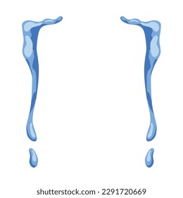 Cartoon tear drops icon. Sorrow cry streams, tear blob. Crying fluid, falling blue water drops. Isolated vector for sorrowful character weeping expression. Wet grief droplets