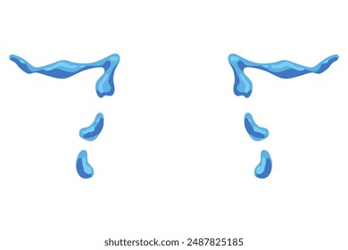 Cartoon tear drops icon. Sorrow cry streams, tear blob. Crying fluid, falling blue water drops. Isolated vector for sorrowful character weeping expression. Wet grief droplets