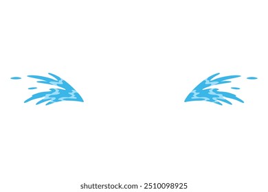 Symbol für Cartoon-Tränenfallen. Trauer weint Ströme, Tränenfleck. Weinende Flüssigkeit, herabfallende blaue Wassertropfen. Isolierte Vektorgrafik für den traurigen Ausdruck des Charakterweinens. Nasse Trauertröpfchen