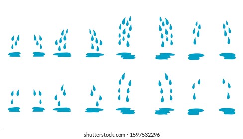 Cartoon tear drops and puddles set. Sorrow weeping cry streams, tear blob or sweat drop. eyes tears or rain droplets hand drawn style isolated