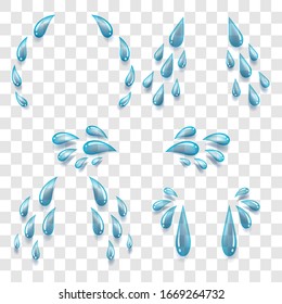 Cartoon Teardrops. 3d Tears Streams On Transparent Background, Vector Liquid Cry Droplets Raining, Sad Weeping And Stress Emotional Crying, Wet Teardrop Streams