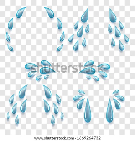 Cartoon teardrops. 3d tears streams on transparent background, vector liquid cry droplets raining, sad weeping and stress emotional crying, wet teardrop streams