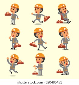Cartoon technician character poses