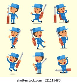 Cartoon technician character poses