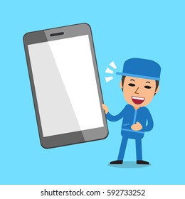 Cartoon a technician with smartphone