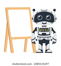 Cartoon techology Ai robot  an empty white board